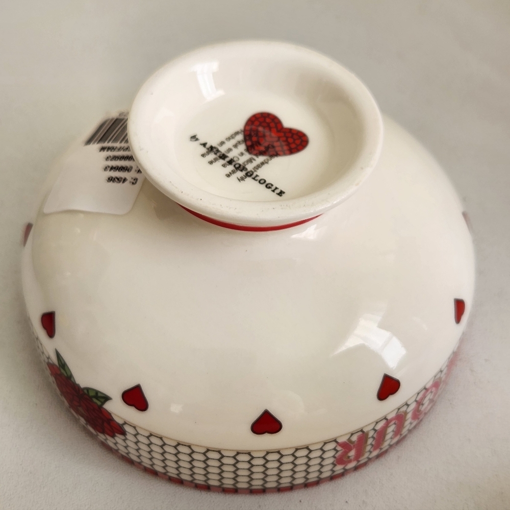 Anthropologie The Bistro Tile Stoneware Nut Bowl Valentine's Edition Amour - Picture 8 of 10